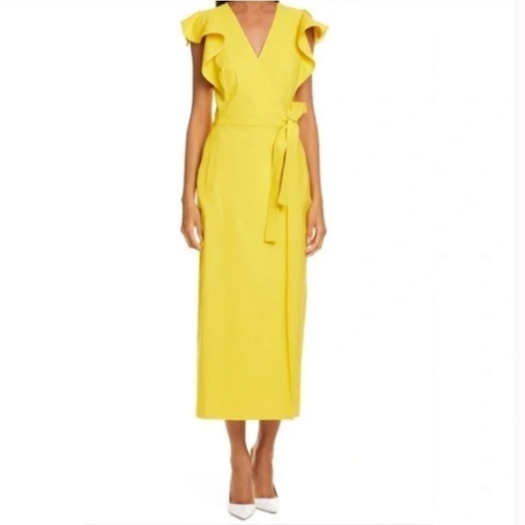 A.L.C. Walker Yellow Wrap Linen Blend Midi Dress - Picture 1 of 15